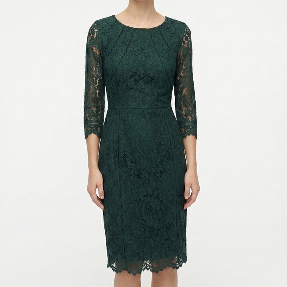 Talbots Emerald Green Lace Sheath Dress Scalloped Hem 10 - Picture 8 of 8